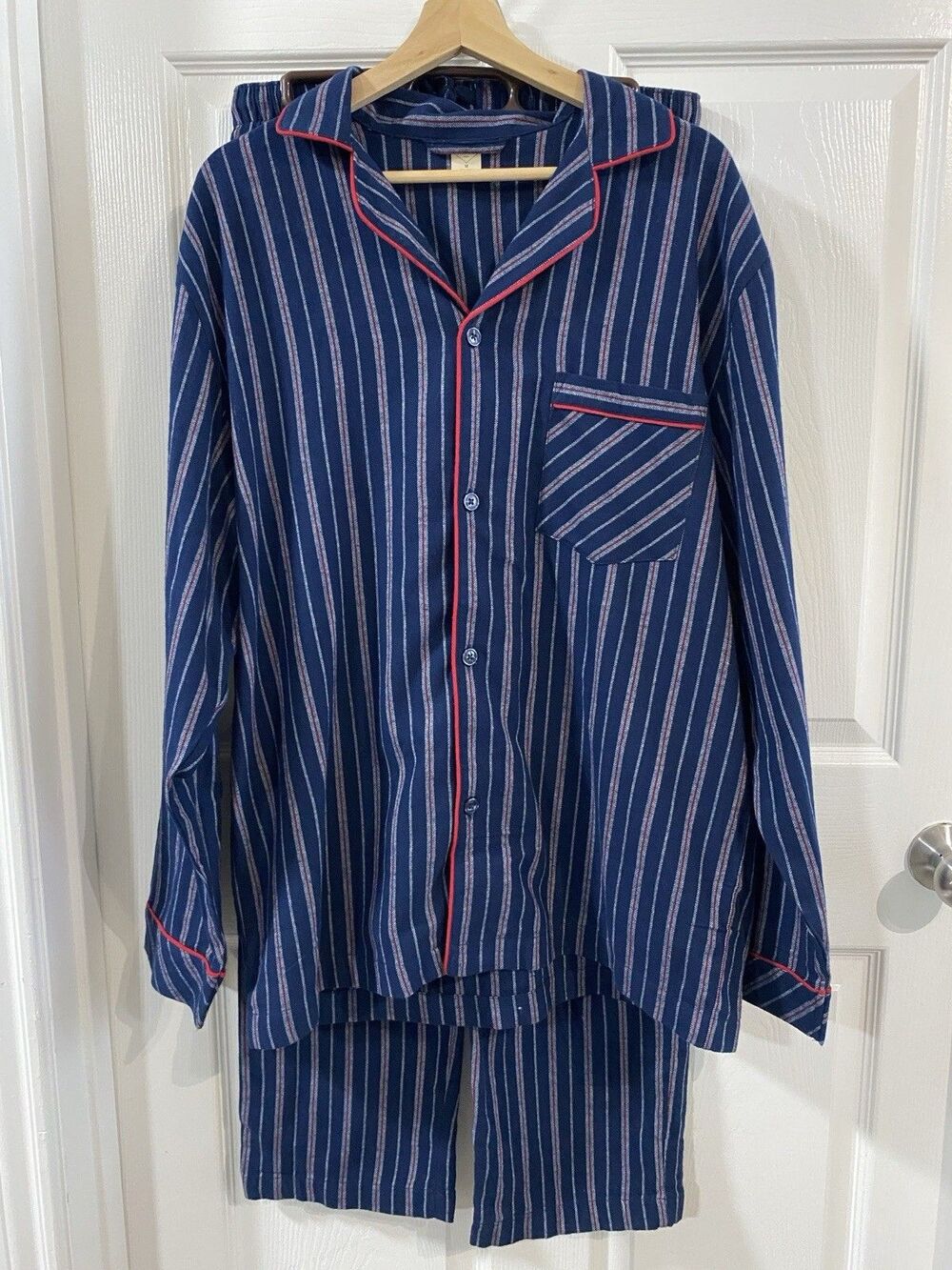 St. John's Bay Navy Blue Red Cotton Pajama Set Men’s M Dadcore Lounge Americana